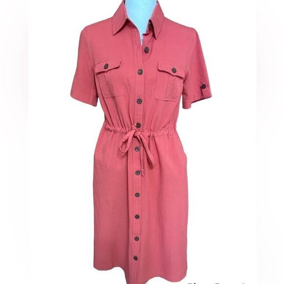 Appleseeds Rust/Coral Button-Down Shortsleeved Shirtdress 4P - Picture 1 of 13